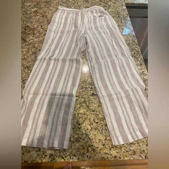 tahari | size 4 | linen | white & khaki striped | high waisted | above ankle - Picture 4 of 8